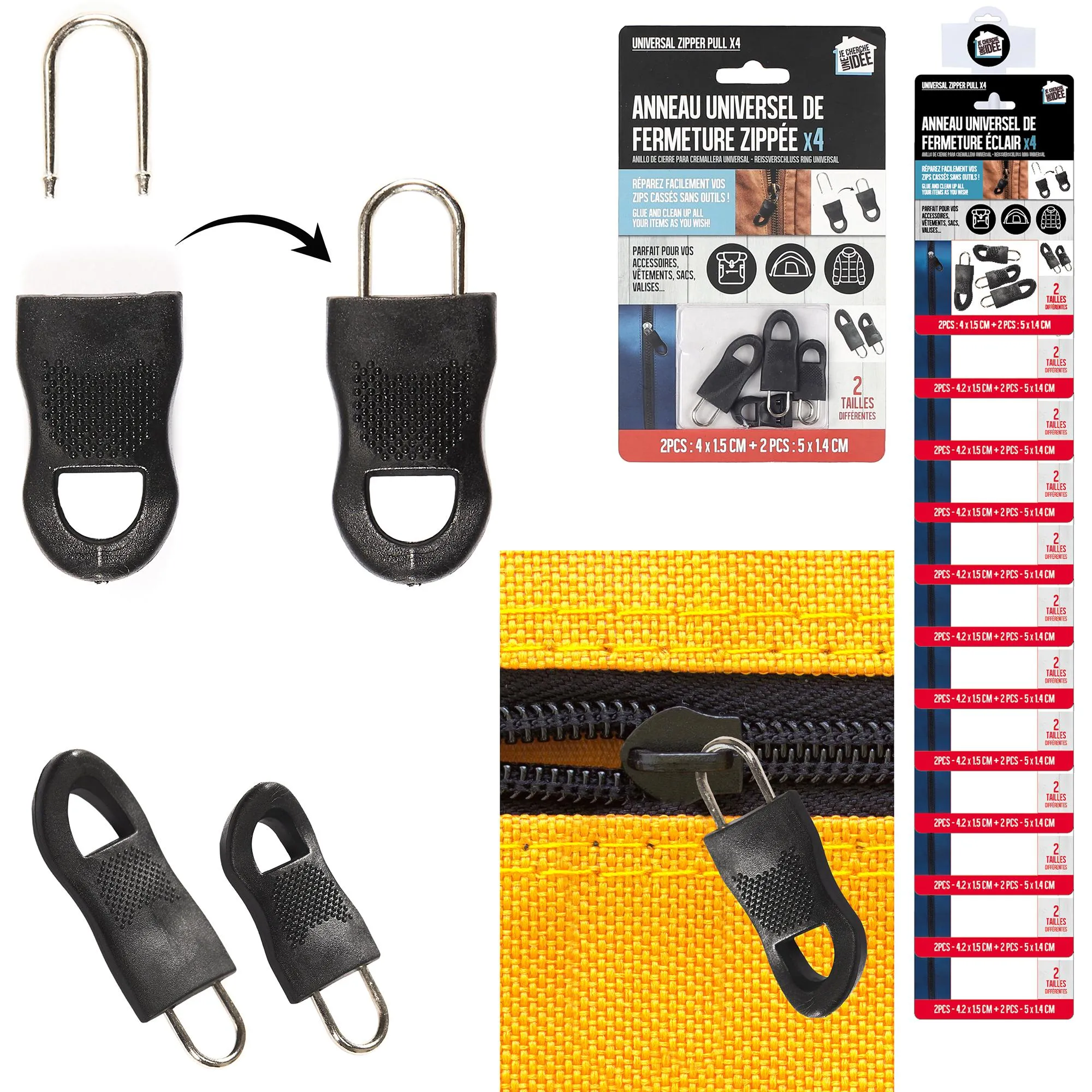 ANNEAU DE FERMETURE ECLAIR UNIVERSEL X4 PIECES