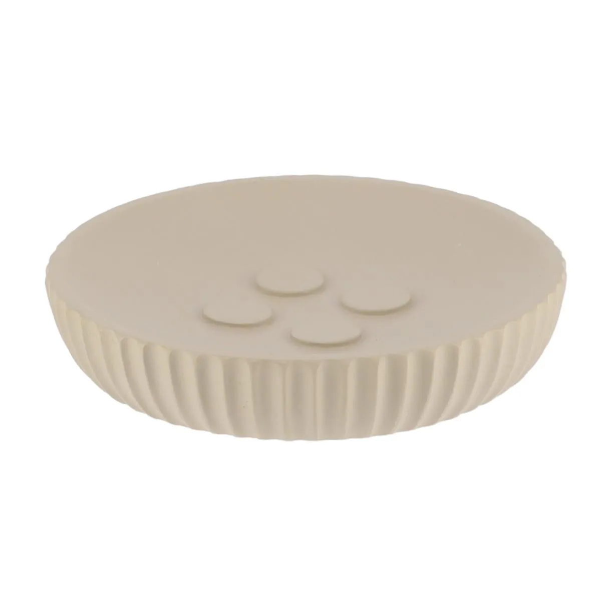 PORTE SAVON POLYRESINE ROND STRIEE TAUPE