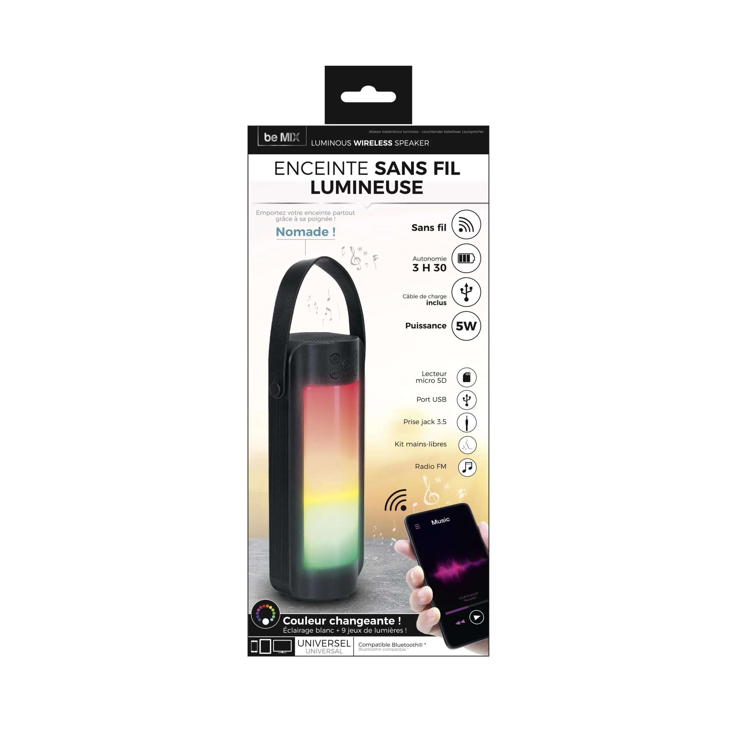 ENCEINTE PORTABLE LED SANS FIL 27.5CM