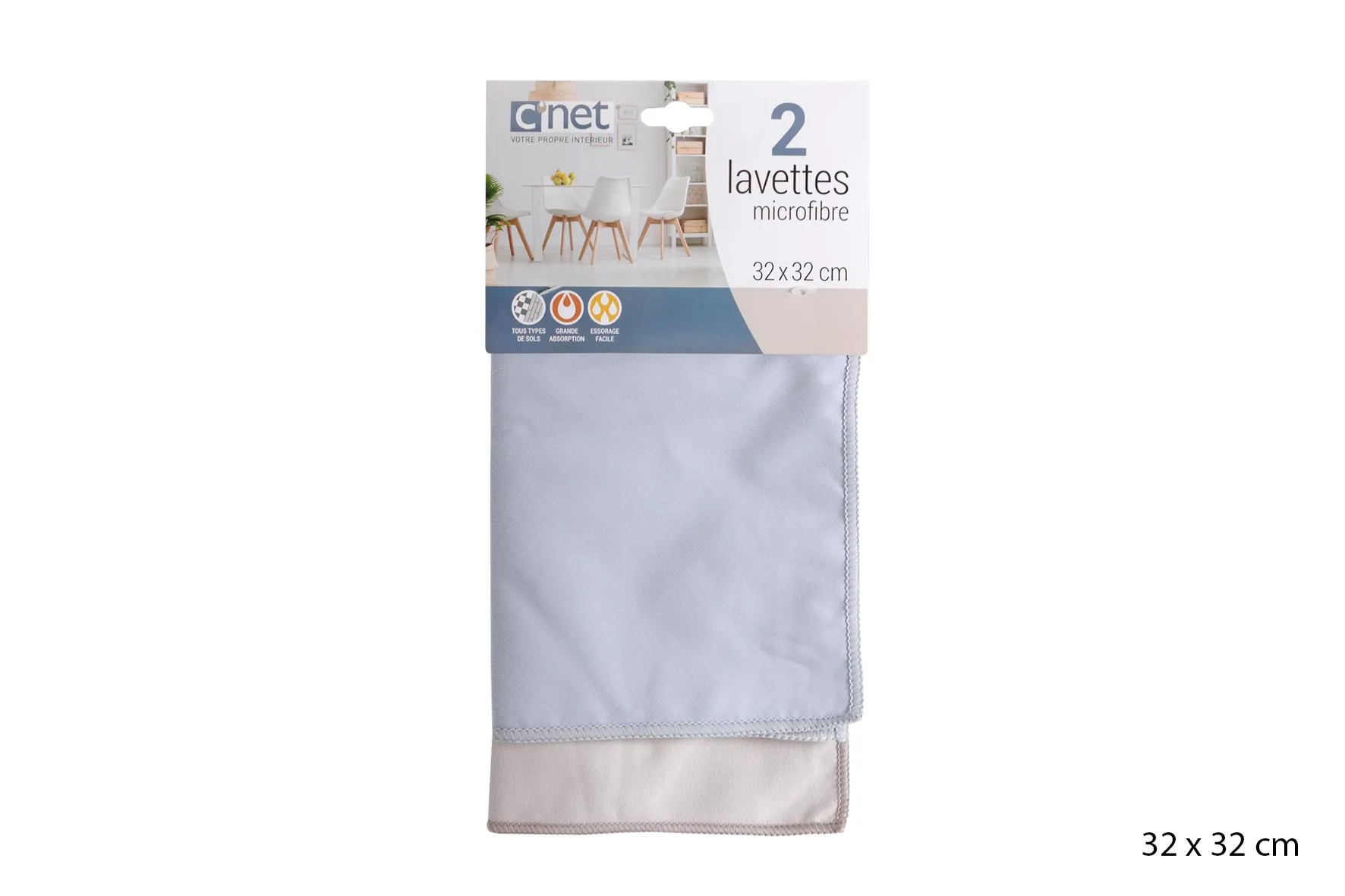 2 LAVETTES MICROFIBRE CHAMOISEE 32X32CM