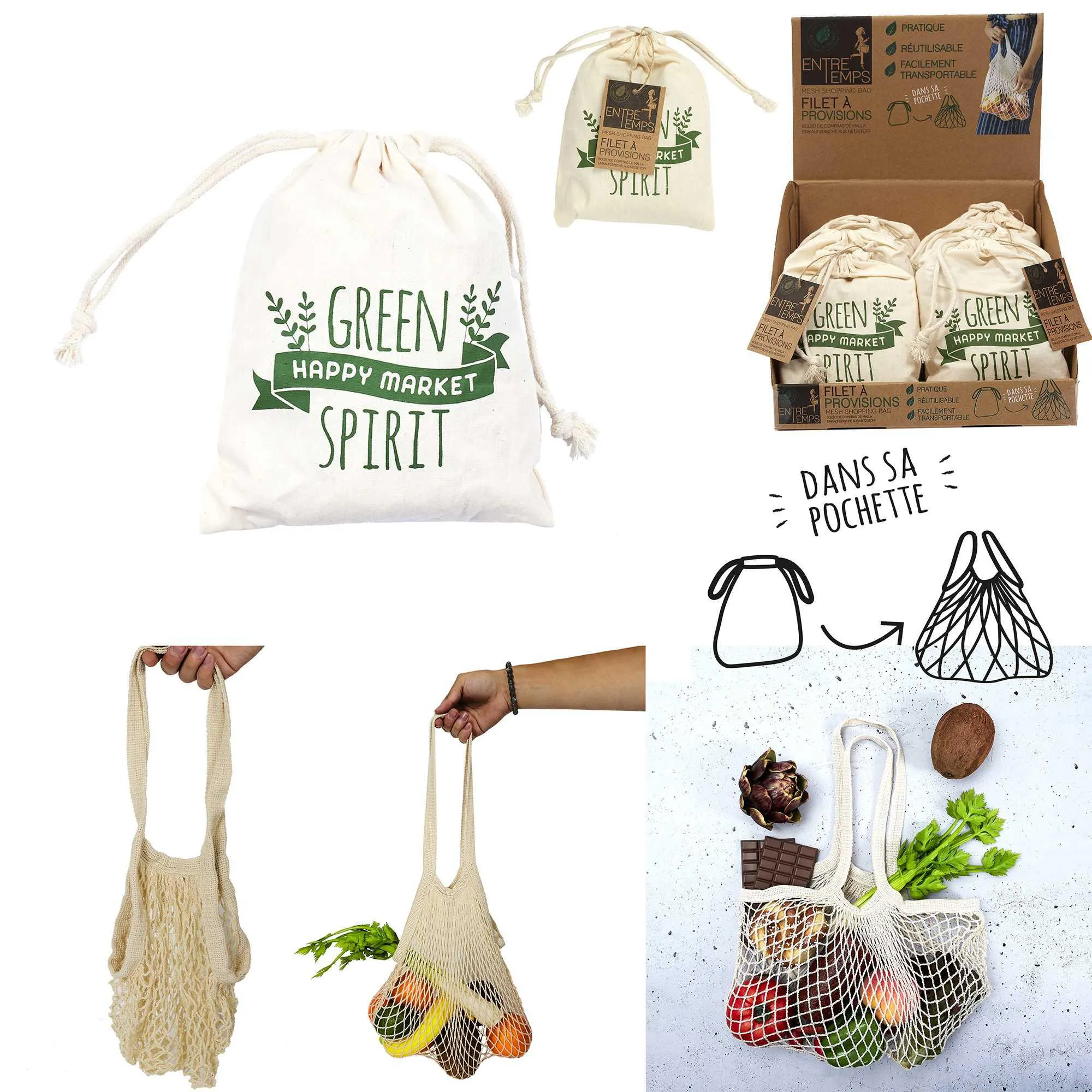 FILET A PROVISION AVEC POCHON COTON 36X35CM